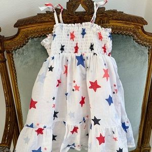 Cat & Jack white dress or top with red & blue stars. Worn Once. Non smoking home